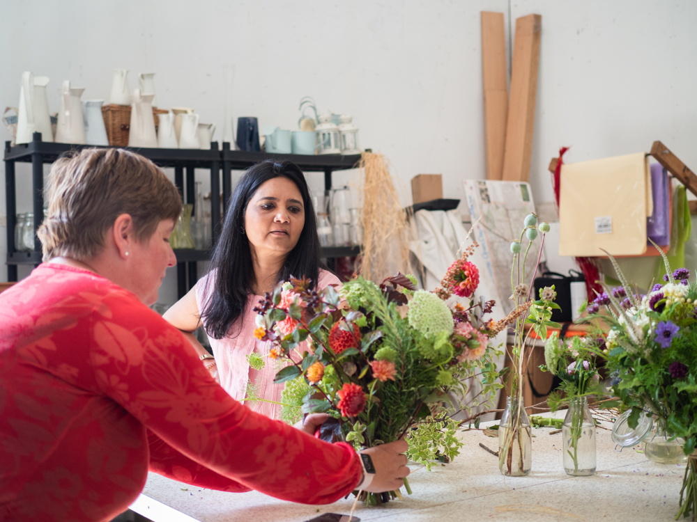Hosting workshops in the barn at plantpassion where guests get to cut and arranger flowers. Photo by Kerry J photo