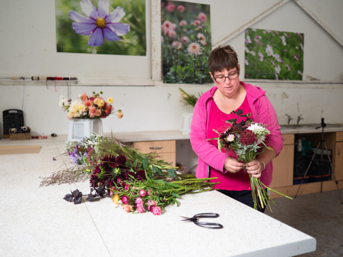 Claire at Plantpassion making up October bouquets in the barn. Photo by Kerry J photo