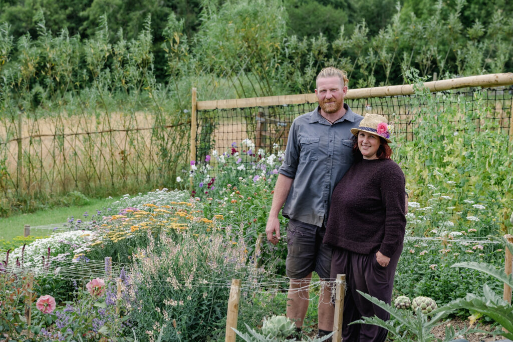 Clare and Simon Hillam of Blossoms and Berries amongst high summer blooms in their flower field