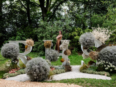 RHS letters at Chelsea Flower Show 2023 decorated with British grown flowers by Lunar.