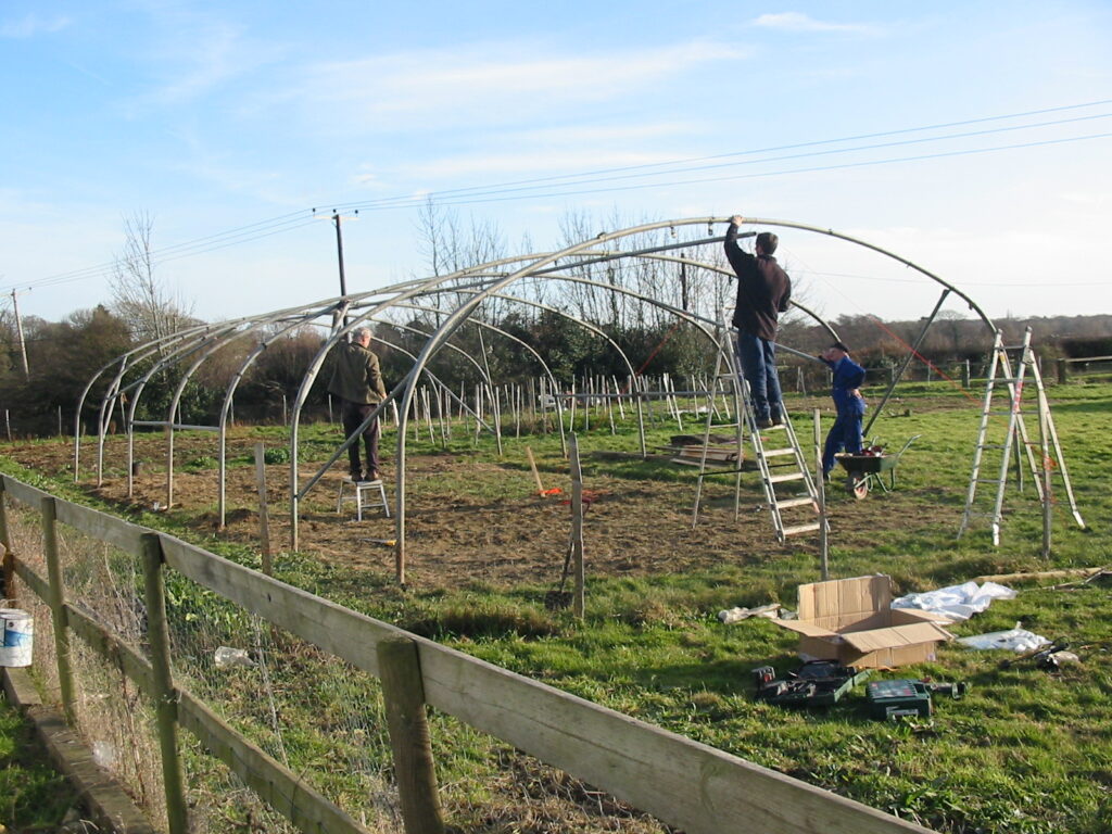 Getting ready to skin the poly tunnel at Sussex Cutting Garden.
