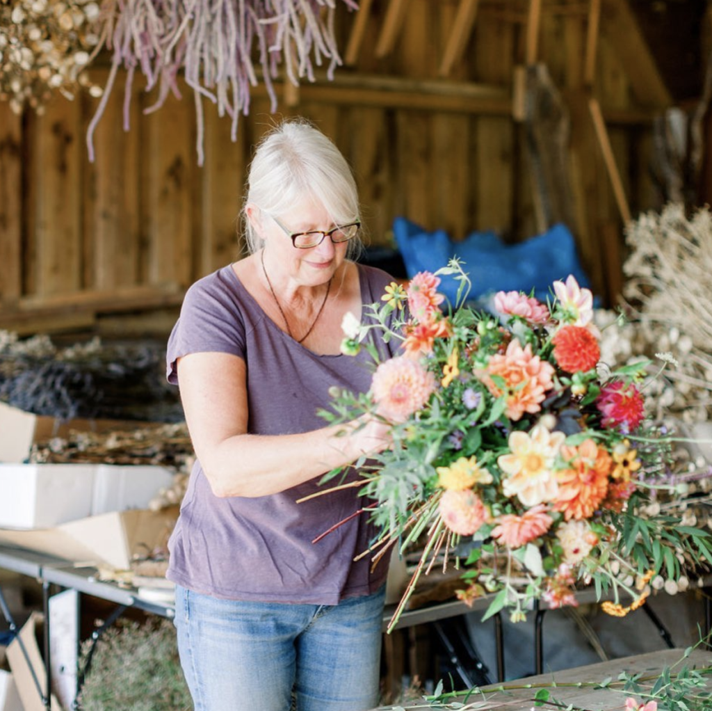 Carol Siddorn of Carol's Garden puts together a stunning bouquet of British cut flowers in her workshop